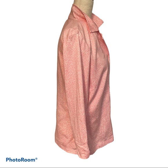J. McLAUGHLIN TOP PINK WHITE BUTTONS COLLAR 3/4 SLEEVE SIZE L - Picture 7 of 11